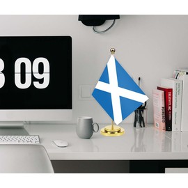 Scotland Desk Flag,12 inch Tall Small Scottish Indoor Banner,Tiny Printing Decor For Office Home Table Meeting With Golden Metal Pole Base