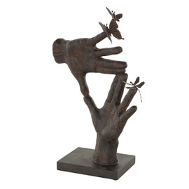 Deco 79 Polystone Hands Decorative Sculpture Sign Home Decor Statue with Butterrfly Accents, Accent Figurine 11" x 5" x 16", Dark Brown