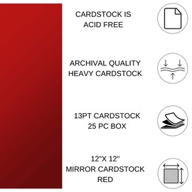 PA Paper Accents Mirror Cardstock 12" x 12" Red, 13pt Colored cardstock Paper for Card Making, Scrapbooking, Printing, Quilling and Crafts, 25 Piece Pack