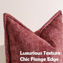 DEZENE Pack of 2 Burgundy Fall Decorative Throw Pillow Covers 18x18 Cozy Soft Chenille Accent Vintage Square Couch Pillow Covers for Home Decor Bed Sofa Living Room