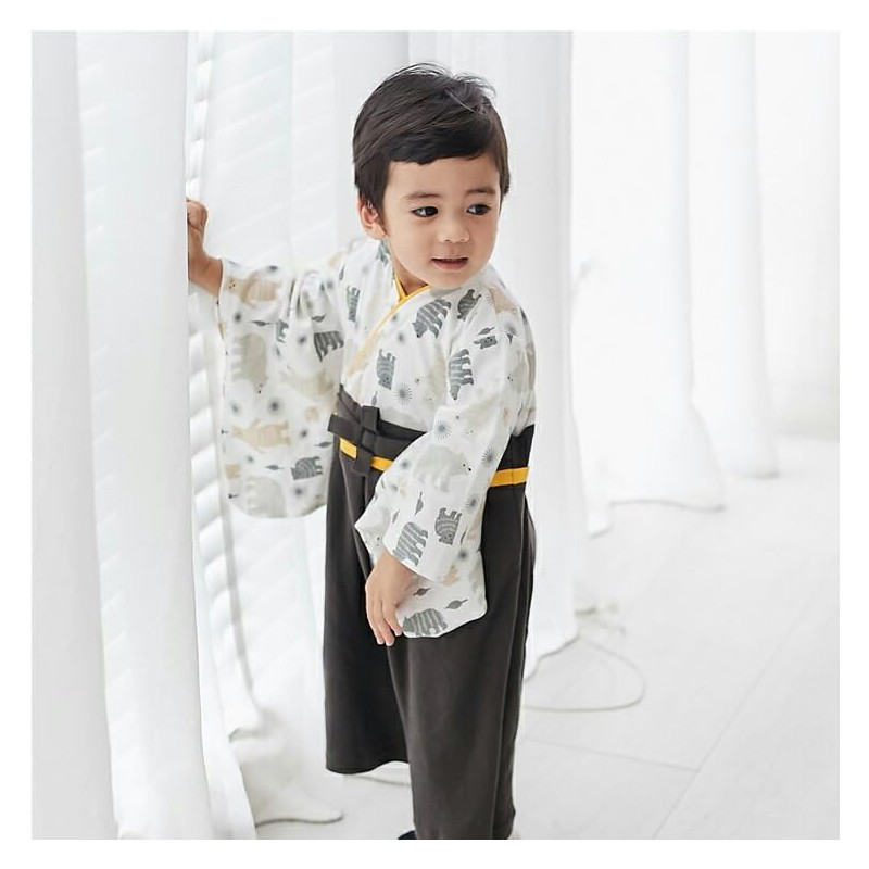 Augelute Hakama Romper and Socks Set, Open Front, Boys and