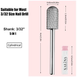XALINA Nail Drill Bit Professional - 5 in 1, 3/32” Shank, Professional Tungsten Carbide Drill Bits Nail Tech, Two-Way Rotation, High Hardness, Nail Bits for Acrylics & Hard Gels (Fine)