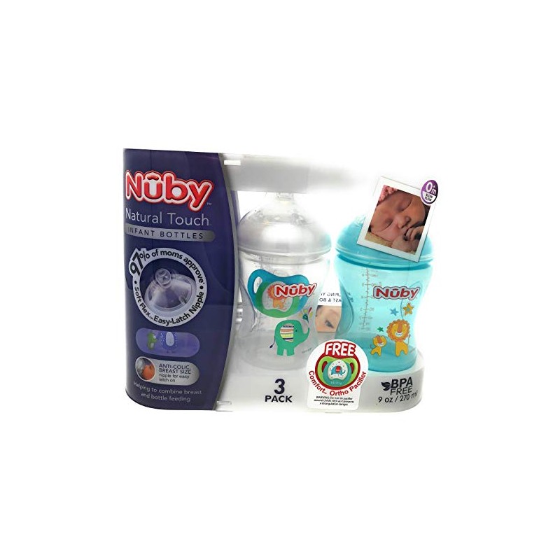 Natural Touch 3-PK Infant Baby Bottles | 0 M Slow