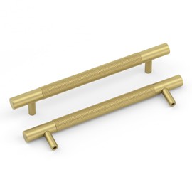 LONTAN 10 Pack Gold Kitchen Cupboard Handles 128mm Hole Centers Gold Handles, Kitchen Door Handles Gold Knurled Cabinet Pulls Brass Door Handles Gold Cabinet Handles
