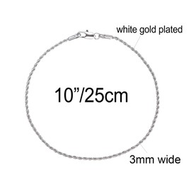 kelistom 18K Gold/White Gold Plated Rope Chain Anklet, 3mm Stainless Steel Ankle Bracelets for Women and Men, 9 10 11 inches