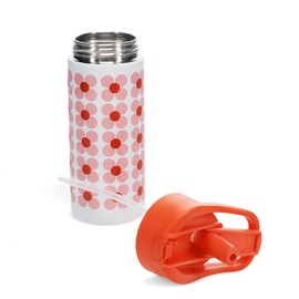 Rex London Stainless Steel Drinking Bottle Daisy Pink with Push Button Lid Straw Carry Handle for Approx. 500 ml