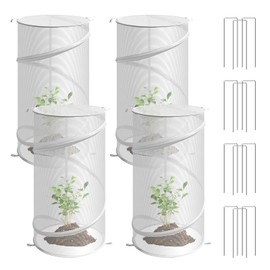 4 Pcs Pop up Plant Covers from Animals, 22.8" x12.6"Round Foldable Plant Covers, Garden Plant Protectors with Stakes for Outdoor Plants (White)