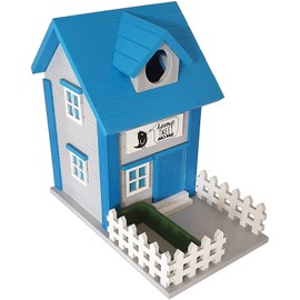 CKB LTD Blue Wooden Birdhouse and Deed Feeding Station Feeder Bird House Nesting Box Home Modern Design Weatherproof Garden Outdoors Tree Or Wall Mounting