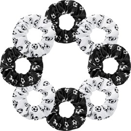 Poen 8 Pcs Soccer Hair Scrunchies No Crease Elastic Hair Ties Bands Accessories Ponytail Holders for Girls Women Players Soccer Teams(White, Black)