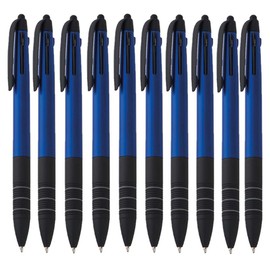 notrash2003® Set of 10 Triple Ballpoint Pens 3 Colours Blue Red and Black and Touch Pen 4-in-1 Writing Instrument (Blue)