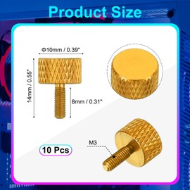 MECCANIXITY M3x8mm Knurled Thumb Screw, 10 Pcs Aluminum Alloy Flat Knurled Head Thumb Screws Bolts Grip Knobs Fastener for PC Computer Case, Yellow