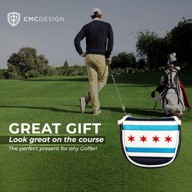 CMC Design Golf Mallet Head Cover - Custom Chicago Embroidered Golf Driver - Premium Faux Leather, Beautiful Design Elements & Soft Protective Lining – Great Fit for Any Mallet & Golfer