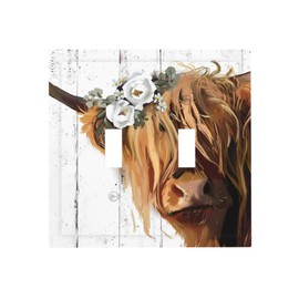 ybclf Farmhouse Highland Cow 2 Gang Double Toggle Light Switch Plates Rustic Wall Plate Outlet Electrical Faceplate Covers Decorative Socket for Livingroom Bedroom Kitchen