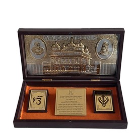 Satnam Shri Waheguruji Pocket Temple - 24ct Gold and Silver Plated with Decorative Elements and Inscriptions - Religious Gift Box - Color: 3”x3”