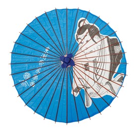 THY COLLECTIBLES Classic Chinese Art Asian Style 43" Paper Parasol Blue Umbrella with Samurai Print for Wedding Parties, Photography, Costumes, Cosplay, Decoration And Other Events