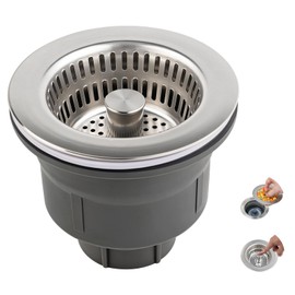 Hibbent Upgraded 3 In 1 Kitchen Sink Drain Strainer and Stopper Combo Assembly Kit, Stainless Steel Larger Anti-Clogging Basket, Pop Up Stopper Plug for US Standard 3-1/2 Inch, Brushed Nickel