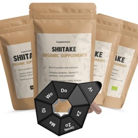 Cupplement - 4 Bags of Shiitake 60 Capsules - Free Pill Box - Mushroom Organic - Free Scoop - Superfood - Shitake - No Extract or Powder - Lentinula Edodes