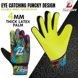 ZASH Soccer Goalie Gloves for Kids, Youth & Adult Football Goalkeeper Gloves Double Wrist Protection with 4-mm Latex Strong Grip Palm (Yellow Fluorescent, Size 2 Suitable for 4 to 5 Year Old)