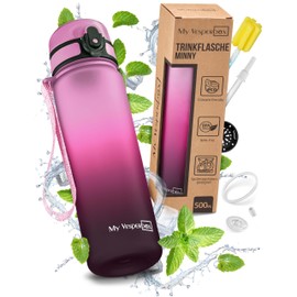 My Vesperbox Minny Children's Leak-Proof Drinking Bottle, 500 ml, with Straw or Strainer, BPA-Free, for Nursery, School (Pink/Purple/Black, 500 ml)