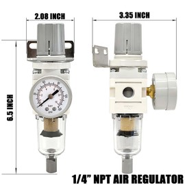YSIL 1/4” NPT Compressed Air Filter Regulator Combo Piggyback,5 Micron Brass Element Semi-Auto Drain Water Oil Separator with 0-150 PSI Pressure Gauge,Metal Bracket AW2000-02