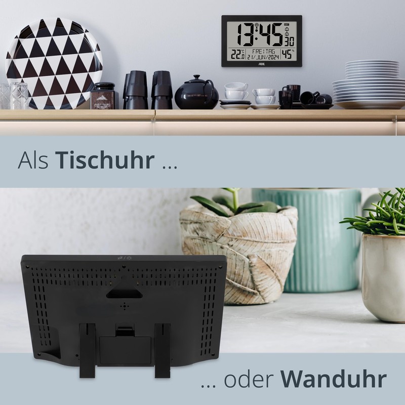 ADE Digital Radio-Controlled Clock with Large XL Display Calendar with