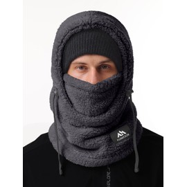 Fuakesor Fleece Balaclava Unisex Windproof Ski Mask Winter Thermal Motorcycle Balaclava Women Ski Face Cover Men Neck Warmer Scarf Cold Weather Hat(Dark Grey)