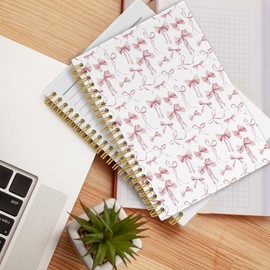 CUANFDDSF Coquette Pink Bow Notebook, Girly Teen Girls Women Pink Preppy Journal Notebooks, Pink Aesthetic Office Supplies, Bow School Supplies Hardcover Spiral Notebook 5.5x8.3 Inch