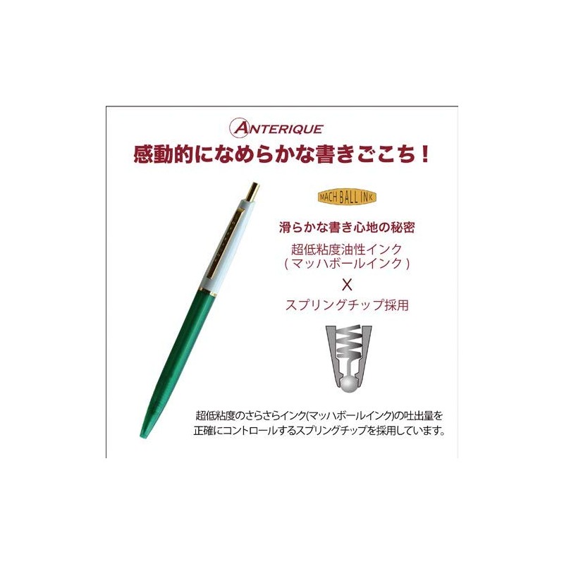 Anterique BP1CWG Permanent Ballpoint Pen, 0.5, White, Green