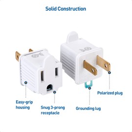 [UL Listed] Cable Matters 3-Pack 2 Prong to 3 Prong Outlet Adapter in White (3 Prong to 2 Prong Plug Adapter) - Allows a 2 Prong Outlet to Accept 3 Prong Plugs