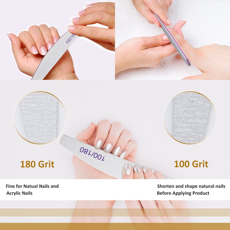 Nail Files, 16pcs Professional Nail Files, 100/180 Grit Double-Sided Emery