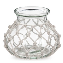 Hollyone Clear Glass Vase with Cotton Rope Cover Woven Round Glass Vase Decorative Flower Bottle Modern Vase for Table Centerpiece Farmhouse Wedding Home Decor