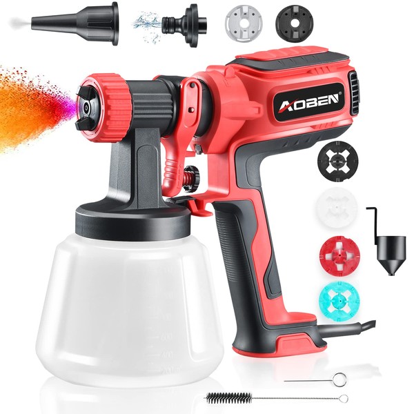 AOBEN Paint Sprayer,750w Hvlp Spray Gun with 4 Nozzles,Electric Paint Gun with 1200ml Container,Spray Paint Gun for Furniture, Cabinets, Fence, Garden Chairs, Walls, DIY Projects(Red)
