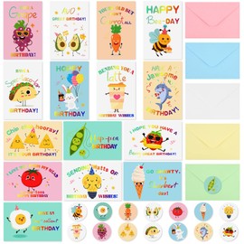 Janlaugh 30 Pack Funny Punny Birthday Cards with Envelopes and Stickers 4 x 6 Inches Holographic Birthday Greeting Cards Bulk for Students Teens Classroom Friends Family, 15 Styles