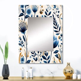 DesignQ Winter's Tale in Scandinavian Scenery Floral Wall Mirror, Printed Blue Wall Mirror, Traditional Bathroom Wall Mirror, Decorative Floral Mirror - 24x32 Inches
