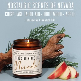 Nevada Gifts, Nevada Decor for Home - 'There's No Place Like Nevada Candle, w/Crisp Lake Tahoe Air, Driftwood & Apple I Nevada Souvenirs I Nevada State Gifts I 9oz Jar, 50Hr Burn, USA Made