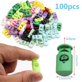 VISSQH 100 Pieces Plastic Cord Locks, Single Hole Colourful Cord Locks Cord Closure, Cord Clamp, Cord Lock, 1-Hole Cord Stoppers, for Camping, Hiking, Sports, Backpacks, Replacement Laces