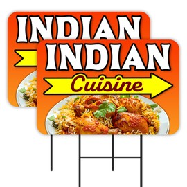 VISTA PRODUCTS Indian Cuisine 2 Pack Double-Sided Yard Signs 16" x 24" with Metal Stakes (Made in Texas)