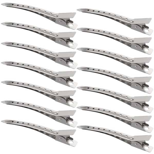 Small Duck Bill Hair Clips, GLAMFIELDS 3.35 inch Rust-Proof Durable Non-Slip Alligator Metal Clips for Styling Salon Sectioning (24 Pack) Silver