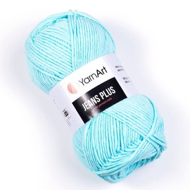 4 Ball (Skein) YarnArt Jeans Plus Yarn, 55% Cotton 45% Polyacrylic, Each Skein 100 g (3.52 oz), 160 m (175 yds), Yarn Weight: 4 : Worsted-Aran, (76 - Pastel Blue)