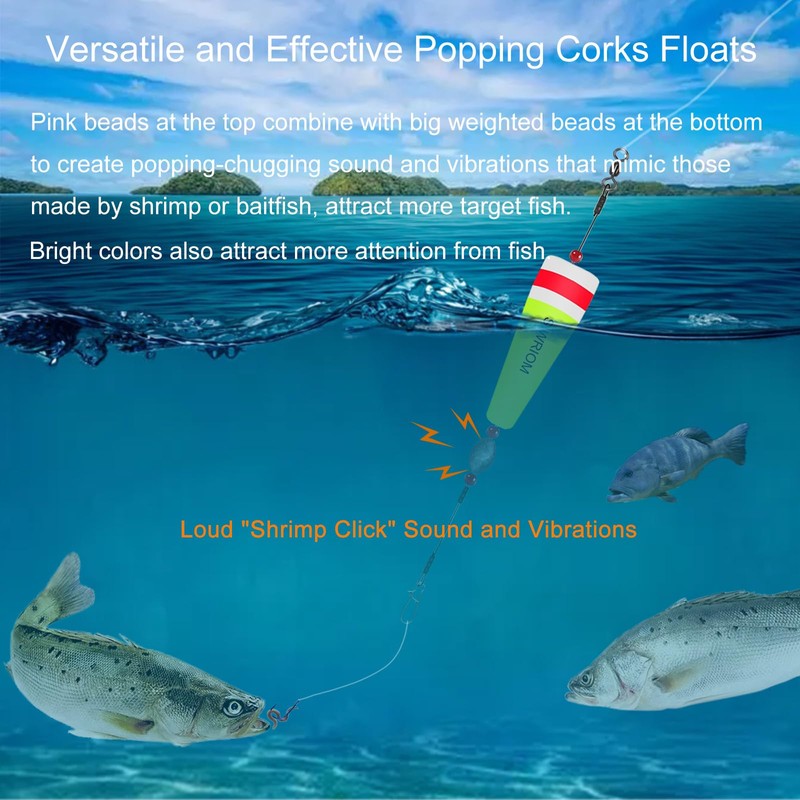 SIWRIOM Popping Cork Float Rig Rattle (1.23oz, Yellow-4PCS)