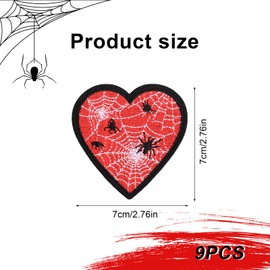 9pcs Spider Patches, Cartoon Heart Shaped Spider Iron On Patches Embroidered Cute Spider Applique Sew On Patches for Backpacks Jackets Shirts Skirts Jeans Vests Hats DIY Embroidery
