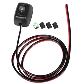 KCD1 Black Inline Rocker Switch Box, SPST 2-Position On/Off | 16A 125V / 6A 250V with 4 Wire Clamps and Self-Adhesive Backing for Cars, Boats, Table Lamps and Appliances