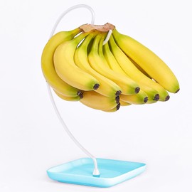 VROOMIUM Banana Holder Stand with Ceramic Bowl - Holds Up to 5 Pounds Bananas, Hassle-free Cleaning, Stylish and Chic Design Banana Rack, Blue
