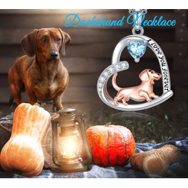 MEIDERBO Dachshund Necklace 925 Sterling Silver Dachshund March Birthstone Pendant Cute Animal Puppy Dog Dachshund Jewelry Gifts for Women Dachshund Lover