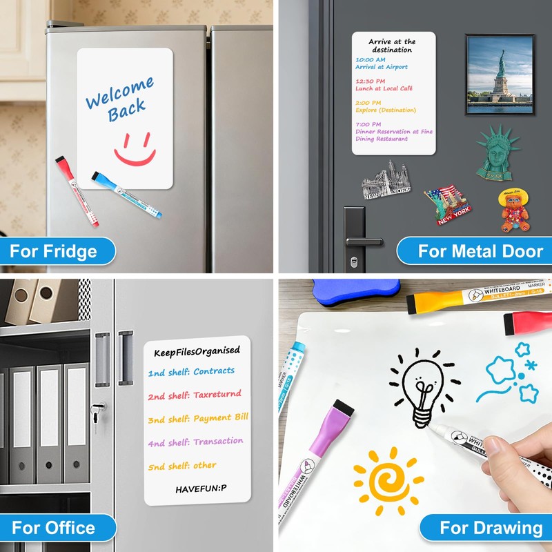 Magnetic Whiteboard for Fridge, 4-Pack Dry Erase Boards (12×8 in)