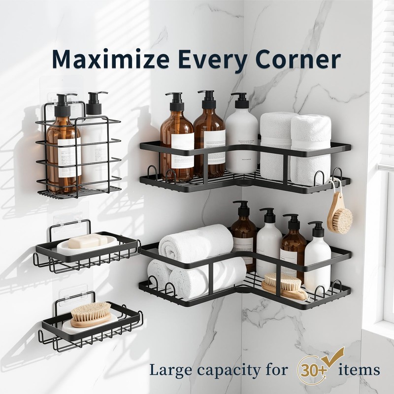 5-Pack Rustproof Stainless Steel Adhesive Shower Caddy Set