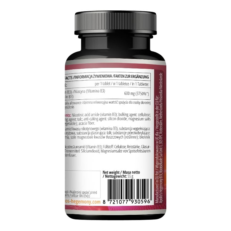 Niacinamide 500 mg per Tablet - 60 Vegan Tablets -