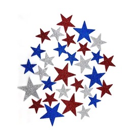 100Pcs Star Shape Glitter Foam Stickers Red Blue Silver Glitter Star Self-Adhesive Stickers for Arts Craft Supplies Greeting Cards Homemade Home Decoration
