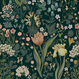 Toduso Peel and Stick Wallpaper Vintage Wallpaper Green Wallpaper Floral Contact Paper Removable Wallpaper 17.3"x118" Leaf Flower Self Adhesive Wallpaper for Bedroom Drawer Decor