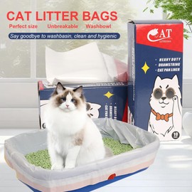 Extra Thick Litter Box Bags Liners, Disposable Cat Litter Bags for Poop, Waste Bags Heavy Duty, Drawstring Cat Litter Bags for Pet Cat Supplies, 31" x 17" Close & Scratch Resistant (10 Count)